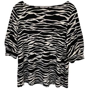 H&M Women’s Black & White Balloon Sleeve Boxy Blouse, Size Large